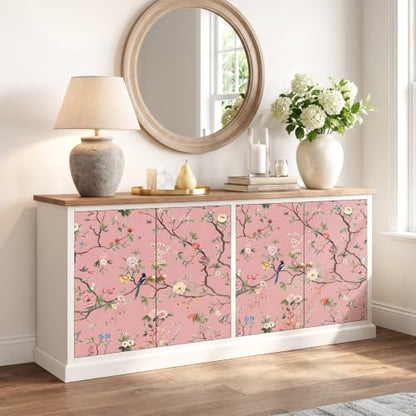 CHIHUT Blush Pink Chinoiserie Bird Floral Peel and Stick Wallpaper - color: Blush Pink, size: 17.7" x 236"