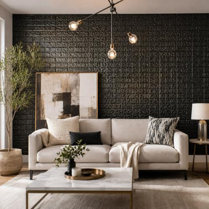 3D Wall Panels Peel and Stick Faux Foam Brick Wallpaper Covering - color: Black, size: 20 Pcs