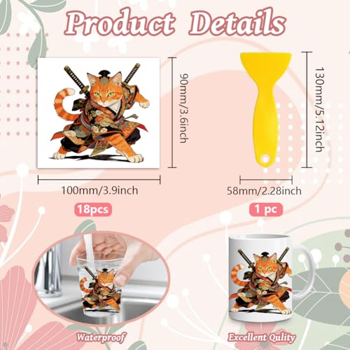Peacoblue Samurai Cat Rub On Transfers for Craft, Transfer Sticker - style: Samurai Cat