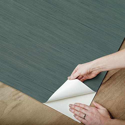 NuWallpaper x Society Social Peacock Classic Faux Grasscloth Peel & Stick Wallpaper, Teal - color: Teal