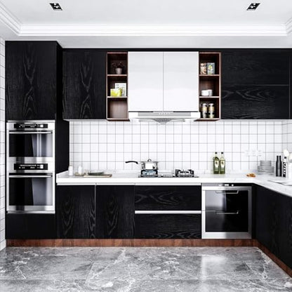 Livelynine Black Wood Contact Paper Kitchen Cabinet Vinyl Wrap Waterproof Contact Paper Wood Black Wall Paper Roll Adhesive Kitchen Countertop Wallpaper Peel and Stick Cabinet Covering 15.8"x78.8" - size: 15.8" x 78.8"