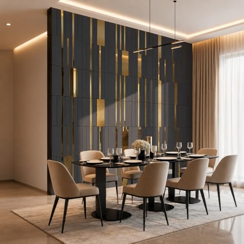 Geelin 4 Pack 3D Wall Panels Peel and Stick Fluted, Gray, Gold - color: Gray, Gold