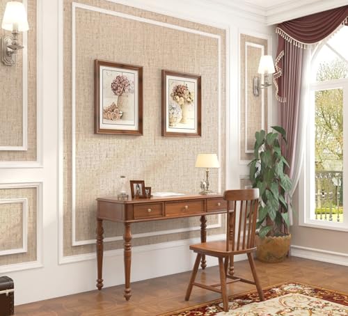 Beige Grasscloth Peel and Stick Wallpaper Textured 15.7in x 157.4in - color: Beige, size: 15.7" x 157.4"