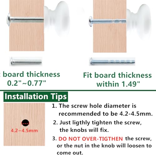 2Pcs Wooden Cabinet Knobs, Wood Dresser Knobs Kitchen Cabinet Knobs Modern Round Knobs for Furniture Dresser Cupboard Drawer Closet Door (White) - color: White