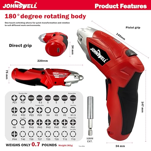 3.6V (RED) CORDLESS SCREWDRIVER 32+1pc USB Small Power Screwdriver Set.