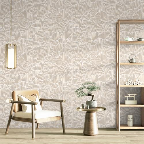 Guvana Beige Peel and Stick Wallpaper Boho Beige and White Contact Paper - color: Beige and White, size: 17.3" x 590"