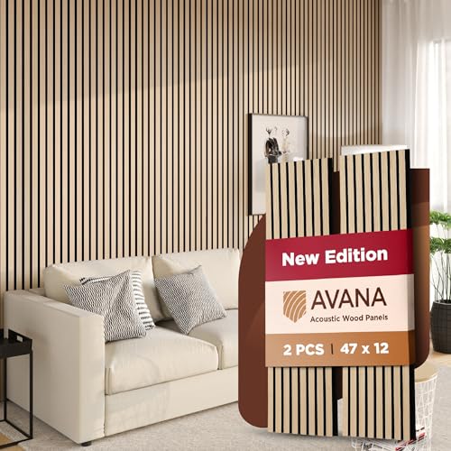 Avana Acoustic Wood Wall Panels – 47.2 X 12.6 White Oak Acoustic Panels 2 PCs – Modern Wall Panels for Interior Wall Decor for Homes, Offices, Studios – Sturdy and Durable Wood Panels for Wall - color: Natural Oak, size: 47X12 (2 PCs)