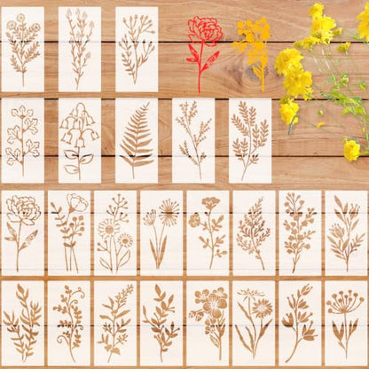 24 Pcs Flower Stencils for Painting, PET Stencils for Crafts Reusable