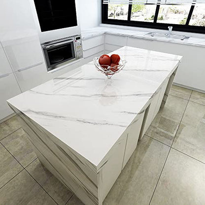 YENHOME 30"X200" White Marble Contact Paper for Countertops Waterproof Self Adhesive Marble Peel and Stick Wallpaper Peel and Stick Countertops for Kitchen Bathroom Cabinet Vinyl Counter Cover Glossy - size: 30" x 200"