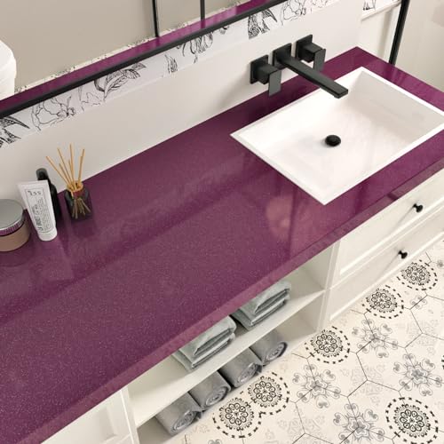 Wallercity Glossy Purple Contact Paper Peel and Stick Wallpaper for Cabinets Kitchen Backsplash 15.8''x118'' Dark Purple Wallpaper Peel and Stick Countertops Vinyl Self Adhesive Glitter Contact Paper - color: Purple, size: 15.8"W x 118"L