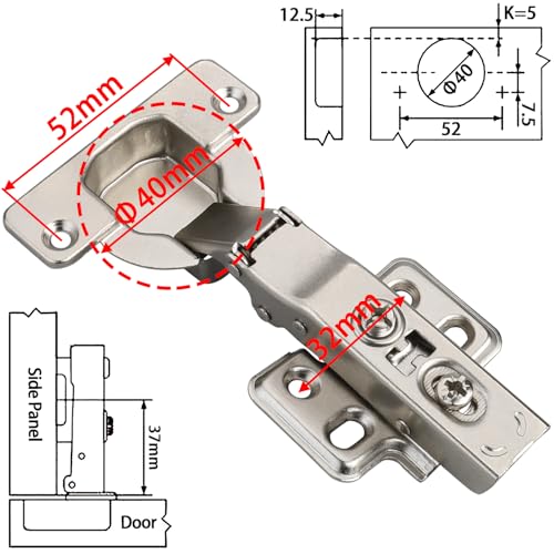 2 Pcs Heavy Duty 40mm Cup Full Overlay Soft Close Cabinet Hinges - color: Full Overlay, size: 2 Pieces