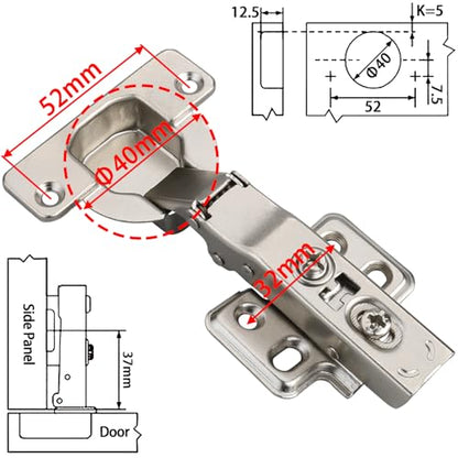 2 Pcs Heavy Duty 40mm Cup Full Overlay Soft Close Cabinet Hinges - color: Full Overlay, size: 2 Pieces