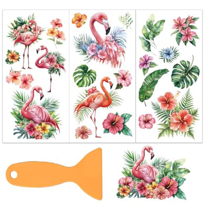 OLYCRAFT 3pcs/Set Flamingo Rub on Transfers for Furniture and Crafts 6x12 Inch Tropical Flower Furniture Decals Transfer Stickers Rub on Decal with 1pc Scraper for Wood Furniture Home Decoration - style: Flamingo