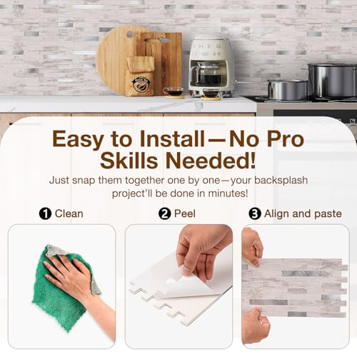 Peel and Stick Backsplash Tile Waterproof Removable PVC Wall Sticker 3D Faux Stone Marble Brick White Accent Panels (Polished Eurasia Silver - Gray, 40 Tiles - 18 sq. ft. (1.68 m²)) - color: Polished Eurasia Silver - Gray, size: 40 Tiles - 18 sq. ft. (1.6