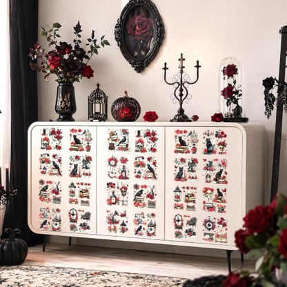 Halloween Rub on Transfers for Crafts and Furniture Gothic Rose Stickers - style: Gothic Rose
