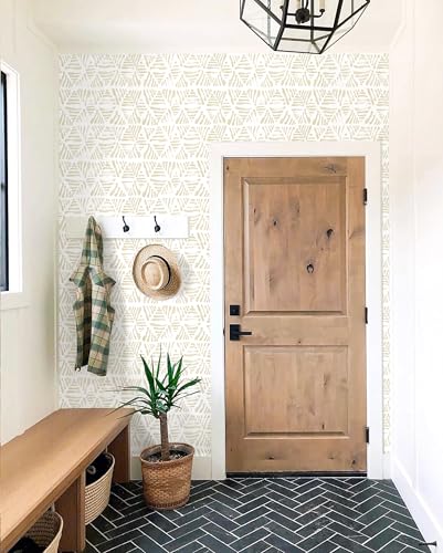 Peel and Stick Wallpaper Boho Wallpaper Geometric Beige and White Contact Paper Modern Striped Self-Adhesive Removable Wall Paper for Bedroom Cabinets Drawers Vinyl Roll 17.3" x 78.7" - color: Beige && White, size: 17.3" x 78.7"