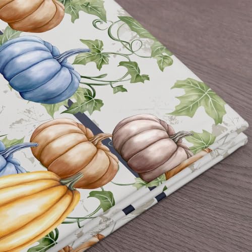 Pumpkin Fabric by The Yard, Fall Leaves Upholstery, Black Stripes Cartoon - color: Multi 001, size: 3 Yards