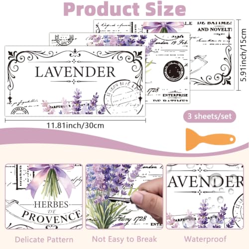 3 Sheets Lavender Rub on Transfers Stickers for Furniture 6"x12" - color: Lavender