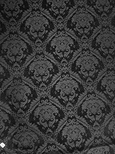 Damask Tapestry Chenille Fabric - Upholstery Fabric, 60" Width - Sold by The Yard (Black/Black) - color: Black/Black