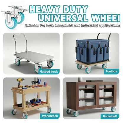 4 Inch Caster Wheels Heavy Duty with Dual-Lock Safety Brake and Rubber Tire Wheels, Heavy Duty - 600 Lbs Per Caster for Workbench, Trolley, Cabinet, TPR Silent Caster 4-Packs with mounting Hardware - size: 4 Inch 4 pack