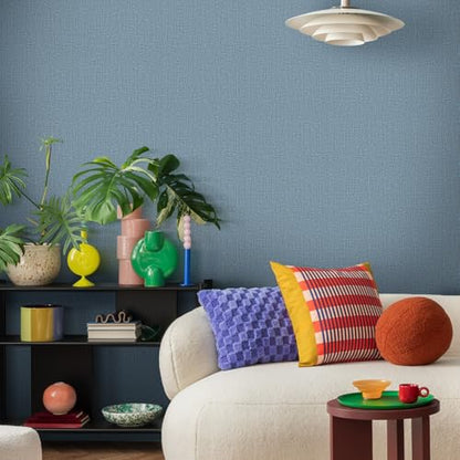 WADILE Grasscloth Peel and Stick Wallpaper 15.7in x 787.4in, Textured Contact Paper for Cabinets, Faux Linen Wall Paper Pull and Stick, Fabric Vinyl Wallpaper Self Adhesive Navy Blue - color: Navy Blue, size: 15.7" x 787.4"
