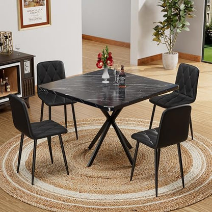 5-Piece Dining Table Set with 4 Chairs, Faux Marble, 39 Inch, Black - color: Black