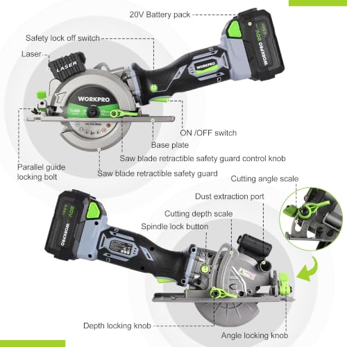 WORKPRO 20V 4-1/2" Cordless Mini Circular Saw with 4.0Ah Battery - style: 20V Cordless Mini Circular Saw