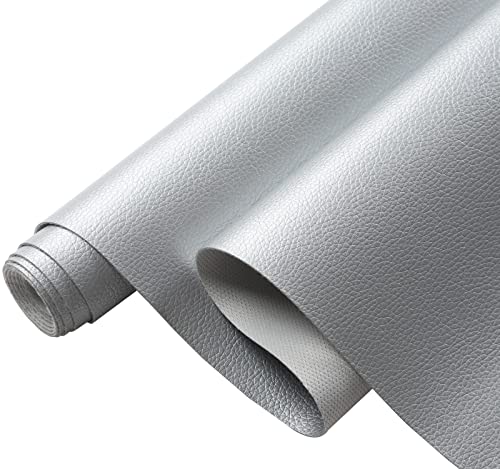 Picheng Pearlescent Faux Leather Fabric: 13.8" x 53" Soft Faux Leather Roll - color: Silver