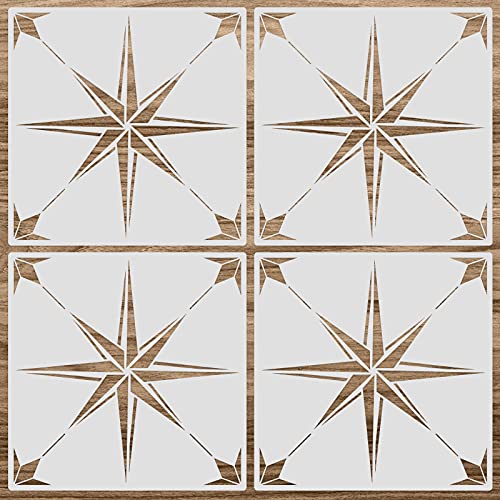 Zonon 4 Pcs 12 x 12 in Reusable Tile Stencil for Painting Large Pattern - size: 12x12 in, style: Compass Star