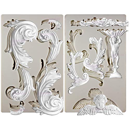 Baroque Style Ornament Curlicues Silicone Molds 3-Count Cherub Birdbath Scrollworks Art Deco Inspired Lace - color: Cherub,Birdbath,Scrollworks,Art Deco Lace 3-Tray