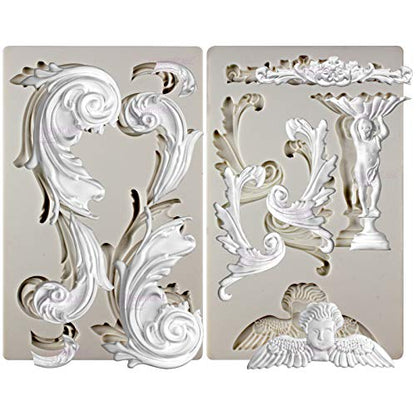 Baroque Style Ornament Curlicues Silicone Molds 3-Count Cherub Birdbath Scrollworks Art Deco Inspired Lace - color: Cherub,Birdbath,Scrollworks,Art Deco Lace 3-Tray