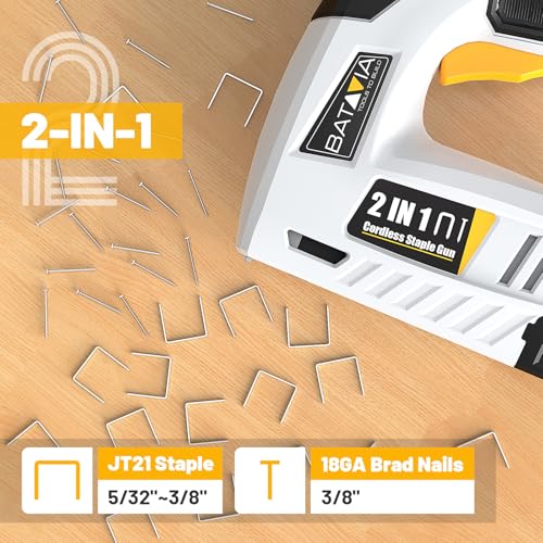 BATAVIA Electric Staple Gun, 2-in-1 Cordless Brad Nailer & Stapler Kit with 2000Pcs Nails & Staples, 4V Lithium-ion Rechargeable Nail Gun for Upholstery, Wood Working, DIY Home Projects