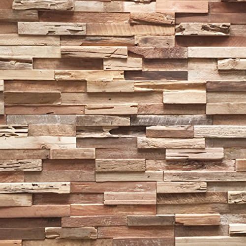 Wall!Supply 3D Wall Panels – Reclaimed Rustic Asian Teak Wood – Home Decor Wallpaper Alternative for Living Room, Bedroom & Office – Easy DIY Installation – 10 Pack, Covers 9.6 Sq Ft - color: Teak Colorado, style: UltraWood