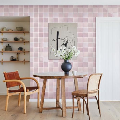 Commomy Thicker Pink Peel and Stick Tiles- 10 pcs of 12" x 12" - color: Glossy Pink & Thicker Design