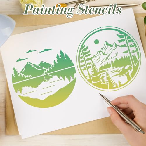 Mountain Stencils for Crafts Reusable 9Pcs Stencils(8X8 Inch) - color: Mountain