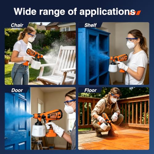 Paint Sprayer, 1400ml&850W Spray Paint Gun with 4 Nozzles & 3 Patterns - color: Orange