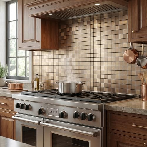 10pcs Waterproof Mosaic Wall Stickers, Coppery - color: Coppery