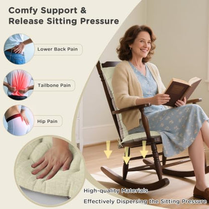 AddGrace Extra Large Rocking Chair Cushions with Ties Set of 2 Beige - color: Beige