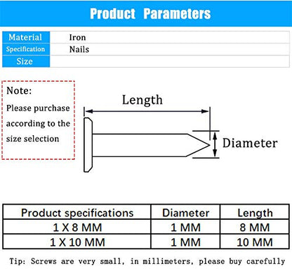 newlng 500PCS Small Nail Round Head Tiny Nails String Art Nails Hand-Made Hardware Accessories Fasteners 1 X 10mm/0.04"X0.4"(DXL) Bronze - color: Black1*10mm