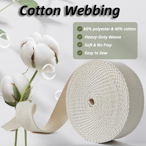 Cotton Webbing 1 Inch 5 Yards for Bag Strap Sewing Crafts, Ivory - color: Ivory