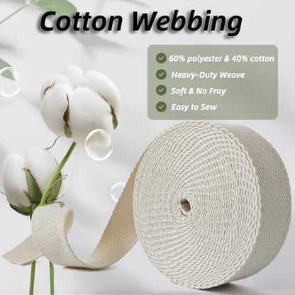 Cotton Webbing 1 Inch 5 Yards for Bag Strap Sewing Crafts, Ivory - color: Ivory