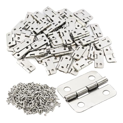 80Pcs 18x15mm Silver Mini Hinges for Wooden Box, Small Iron Hinges with 320 Screws for Jewelry Box Crafts DIY Cabinet Dollhouse, 180° Folding Butt Hardware - color: Silver