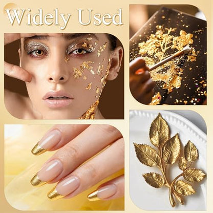 400Pcs Gold Leaf Sheets, 5.1"x5.1" Imitation Transfer Gold Leaf Sheets for Art, No Edible Glitter Gold Flakes Foil Paper Sheets for Nail Painting Jewelry Furniture Renovation & Gilding DIY Crafts