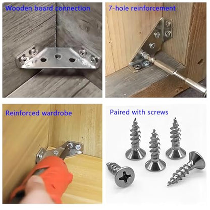 Universal Stainless Steel Furniture Corner Connector, Shelf Brackets 20PCS Silvery, for Furniture Corner Connectors, Wooden Furniture Triangle Stabilizer, Including 140 Screws.