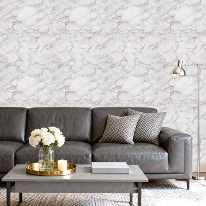 Marble Contact Paper White Grey Vein 15.7''x80'' Thick Waterproof - size: 15.7" x 80"