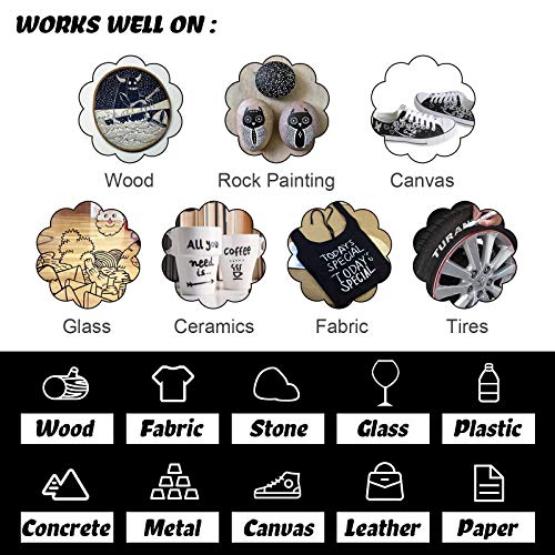 Paint Pen White Black Acrylic Marker Set for Rock Wooden Tire Metal Leather Glass Painting, 0.7mm Fine Point Quick Drying (3pcs Black +3pcs White) - color: black,white