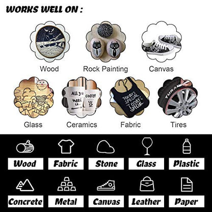 Paint Pen White Black Acrylic Marker Set for Rock Wooden Tire Metal Leather Glass Painting, 0.7mm Fine Point Quick Drying (3pcs Black +3pcs White) - color: black,white