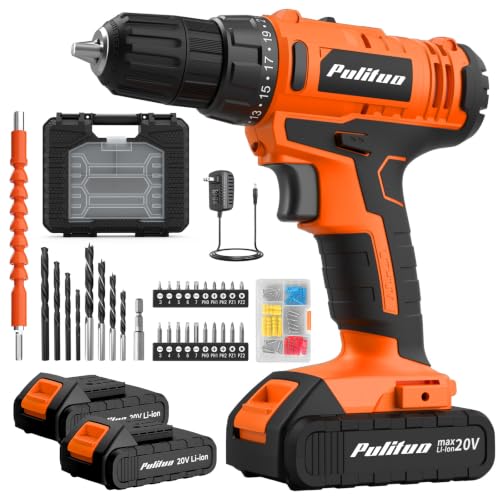 PULITUO 20V Cordless Drill Set, 2 Batteries Electric Screwdriver, 30Nm Power Drill Driver, 21+1 Torque, 2 Speed, 3/8"Keyless Chuck, power Drill with LED Light, Drill Driver Kit for Home (Orange) - color: 20v Drill (Orange)- Double-box