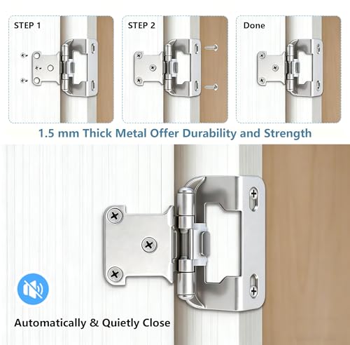 KNOBWELL 1/2" Overlay Brushed Nickel Cabinet Hinges Self Closing, 1 Pair - color: Satin Nickel