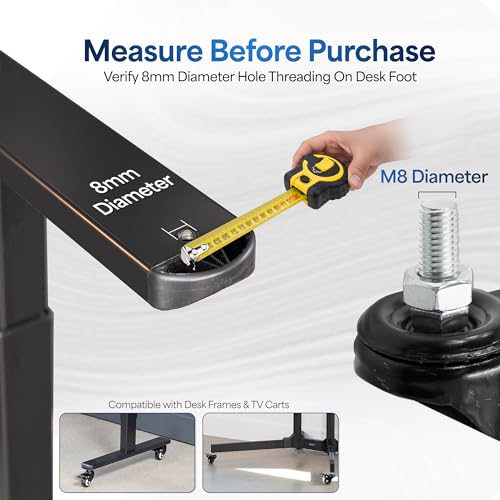 VIVO M8 Threaded Locking Caster Wheels, Set of 4, Swivel, Rubber Base, Brake, 1.5 inch Replacement Wheels for Standing Desk Frames, TV Stands, Carts, and More, PT-ST-015C - style: M8 Threaded